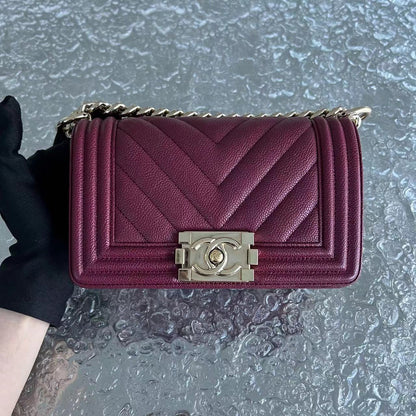 Caivar Boy Small Chevron Calfskin Burgundy Dark Red GHW No 24