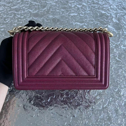 Caivar Boy Small Chevron Calfskin Burgundy Dark Red GHW No 24