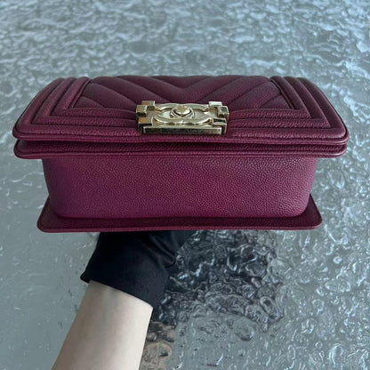 Caivar Boy Small Chevron Calfskin Burgundy Dark Red GHW No 24