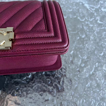 Caivar Boy Small Chevron Calfskin Burgundy Dark Red GHW No 24