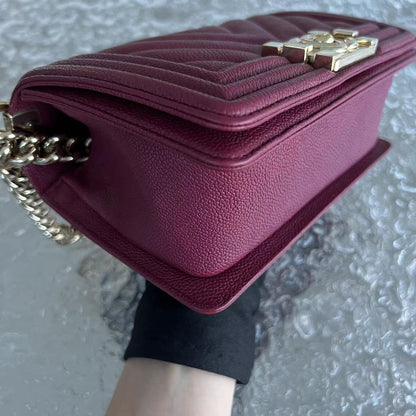 Caivar Boy Small Chevron Calfskin Burgundy Dark Red GHW No 24