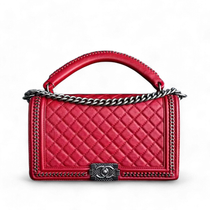 Chanel Calfskin Boy Handle New Medium 28CM Quilted Leboy Palladium Silver Hardware Series 23