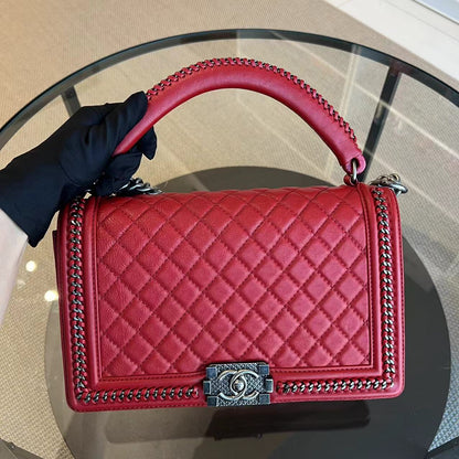 Chanel Calfskin Boy Handle New Medium 28CM Quilted Leboy Palladium Silver Hardware Series 23