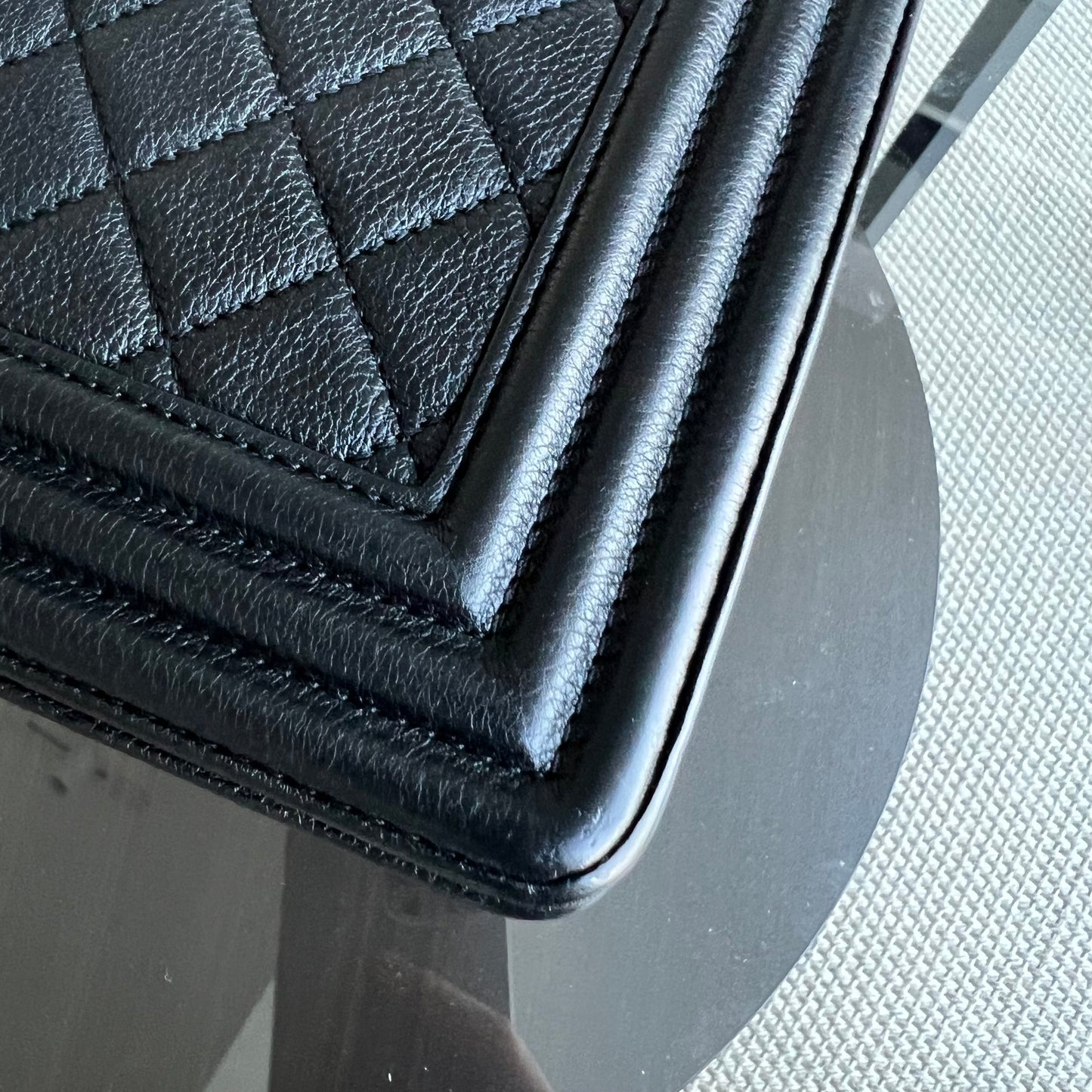 Calfskin Boy New Medium 28CM Quilted Grained Calfskin Caviar Black Ruthenium Silver Hardware Series 23