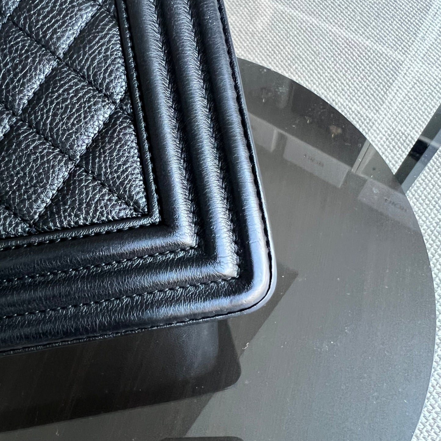 Calfskin Boy New Medium 28CM Quilted Grained Calfskin Caviar Black Ruthenium Silver Hardware Series 23