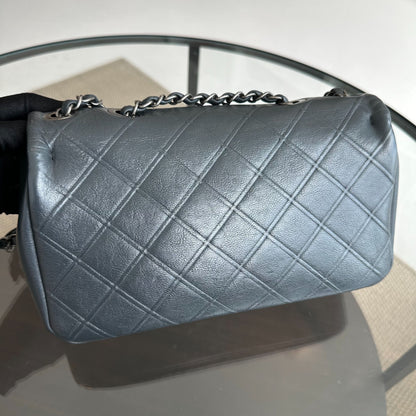 Chanel Calfskin Diamond Embossed New Chic Flap Dark Blue No 18