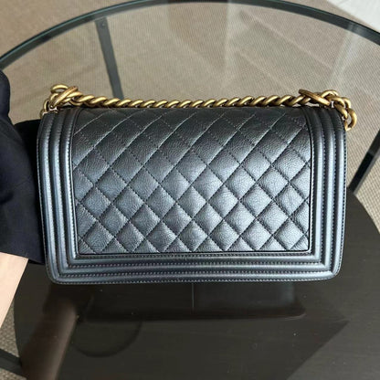 Calfskin Old Medium 25CM Quilted Calfskin Iridescent Blue RGHW No 20