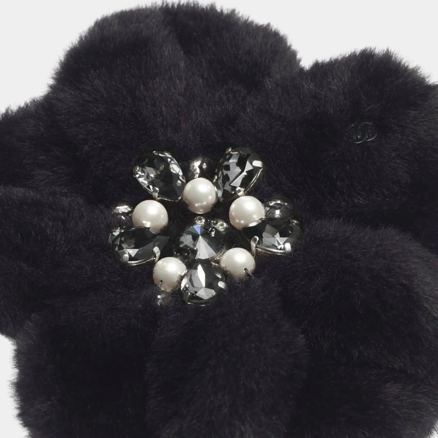 Camellia Mixed fibers Rhinestones & Glass Beads Black