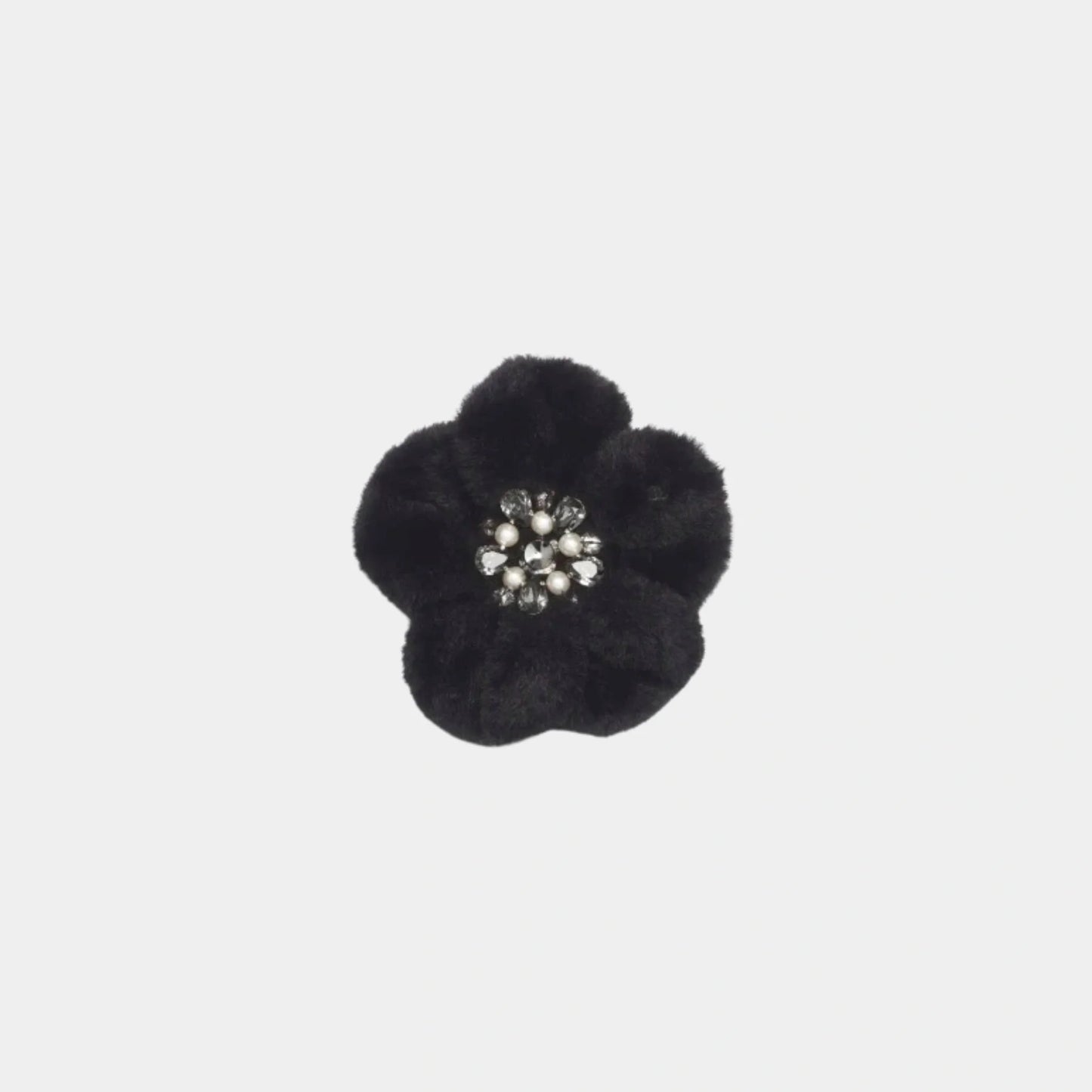 Camellia Mixed fibers Rhinestones & Glass Beads Black