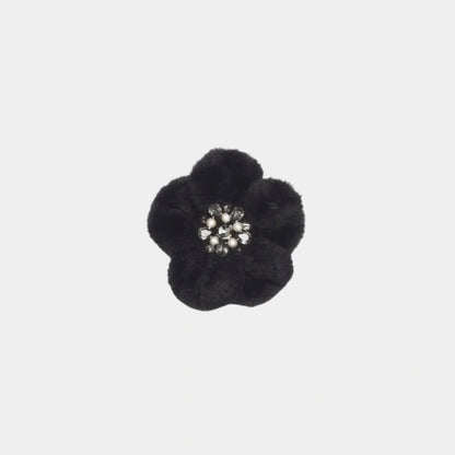 Camellia Mixed fibers Rhinestones & Glass Beads Black