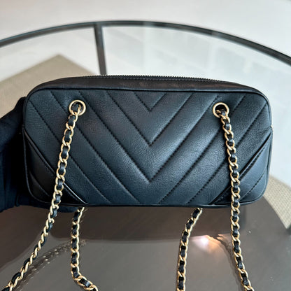 Chanel Camera Bag - Chevron Calfskin Small Black Shoulder Bag Series 21