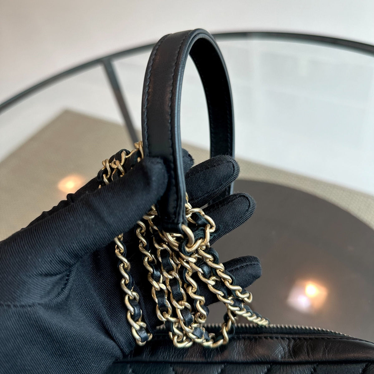 Chanel Camera Bag - Chevron Calfskin Small Black Shoulder Bag Series 21