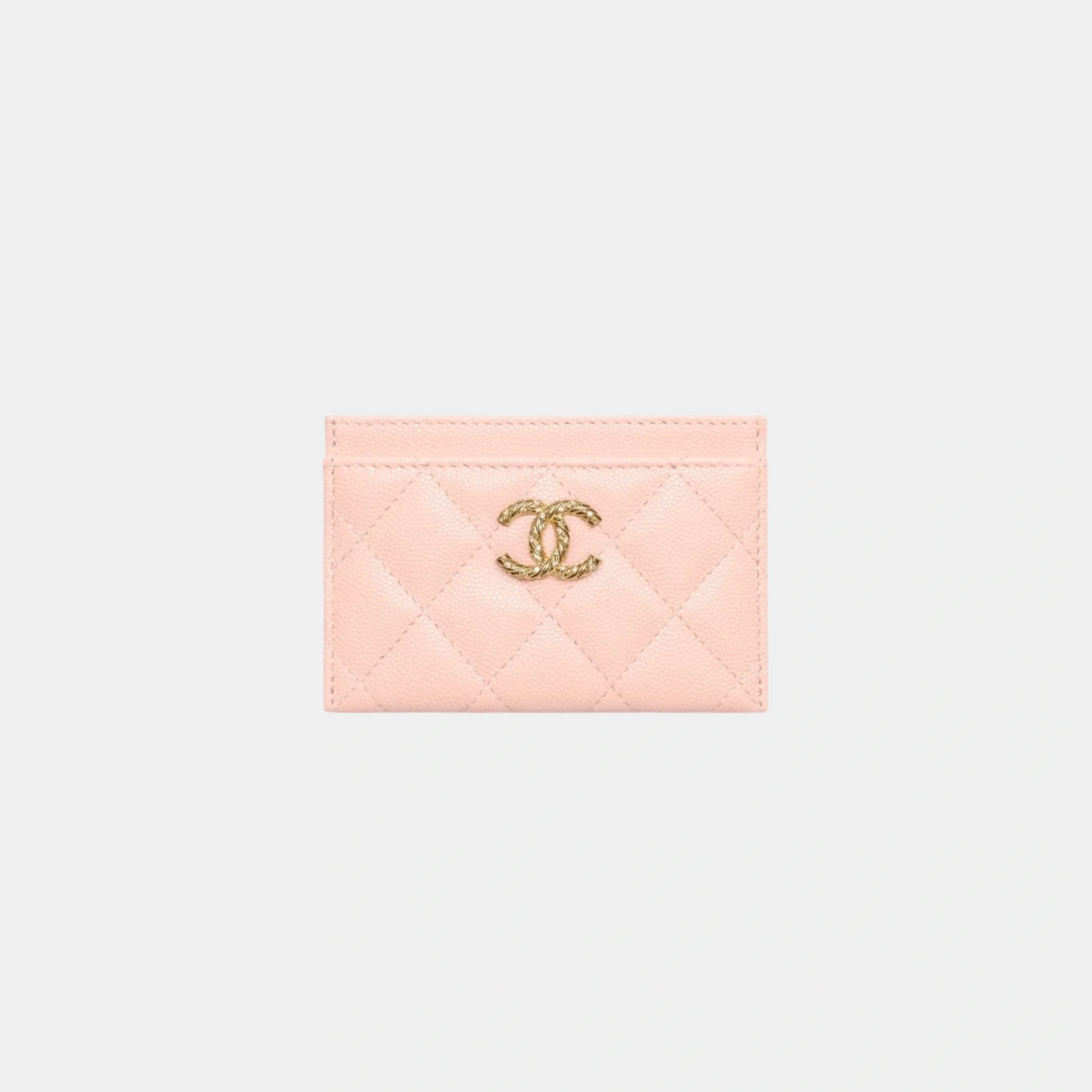 Chanel Card Holder in Strass Shiny Grained Calfskin & Gold Tone Metal, Light Pink