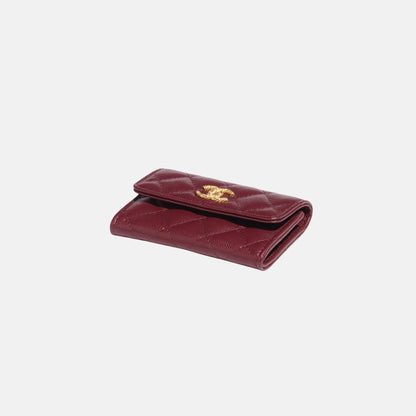Card Holder in Shiny Grained Calfskin Strass and Gold Tone Metal