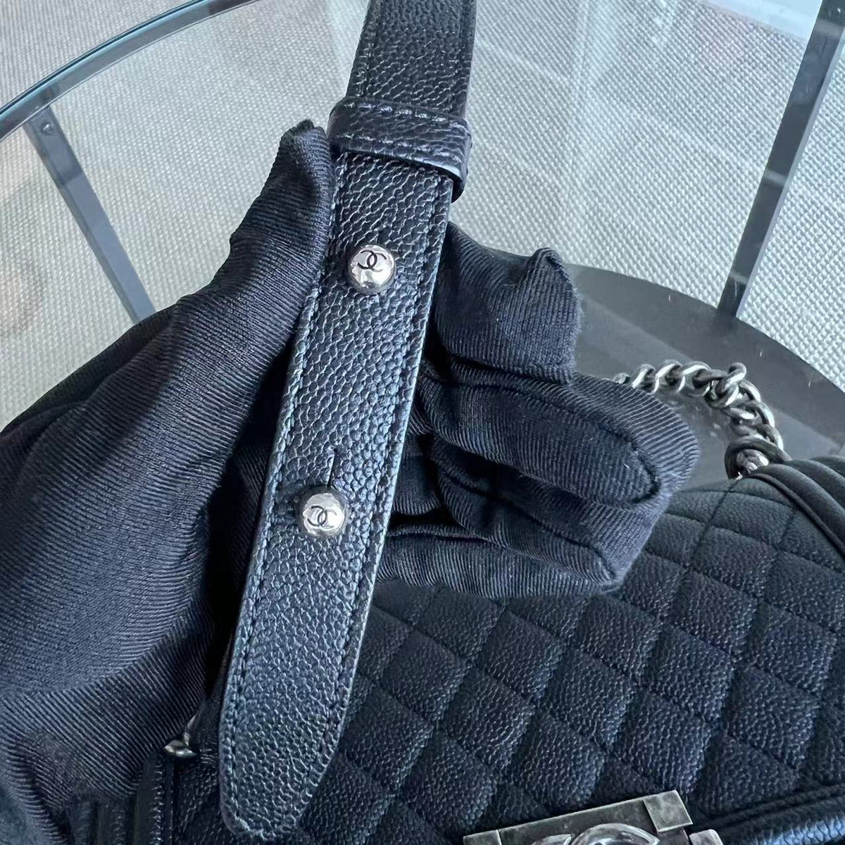 Caviar Boy Medium 25CM Quilted Grained Calfskin Black Leboy Ruthenium Silver Hardware Series 23