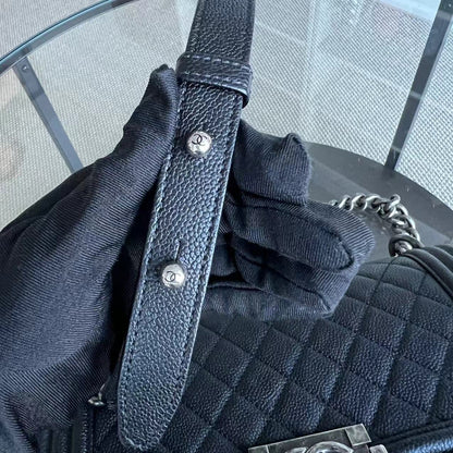 Caviar Boy Medium 25CM Quilted Grained Calfskin Black Leboy Ruthenium Silver Hardware Series 23