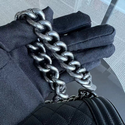Caviar Boy Medium 25CM Quilted Grained Calfskin Black Leboy Ruthenium Silver Hardware Series 23