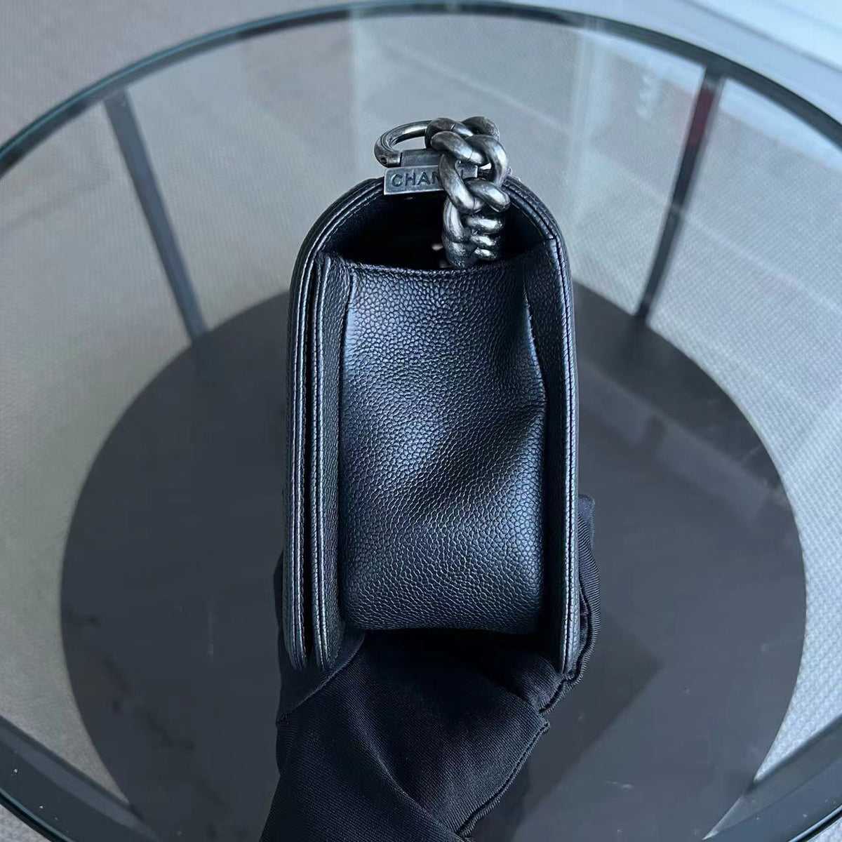 Caviar Boy Medium 25CM Quilted Grained Calfskin Black Leboy Ruthenium Silver Hardware Series 23
