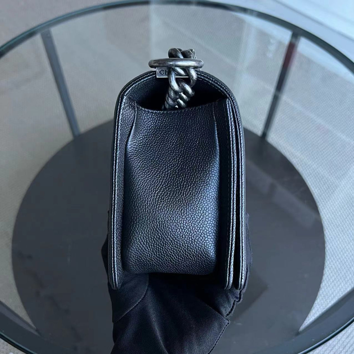 Caviar Boy Medium 25CM Quilted Grained Calfskin Black Leboy Ruthenium Silver Hardware Series 23
