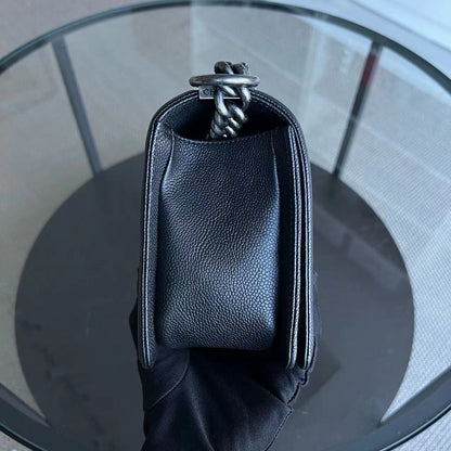 Caviar Boy Medium 25CM Quilted Grained Calfskin Black Leboy Ruthenium Silver Hardware Series 23