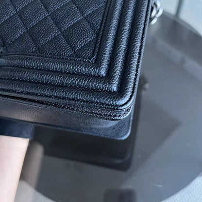 Caviar Boy Medium 25CM Quilted Grained Calfskin Black Leboy Ruthenium Silver Hardware Series 23