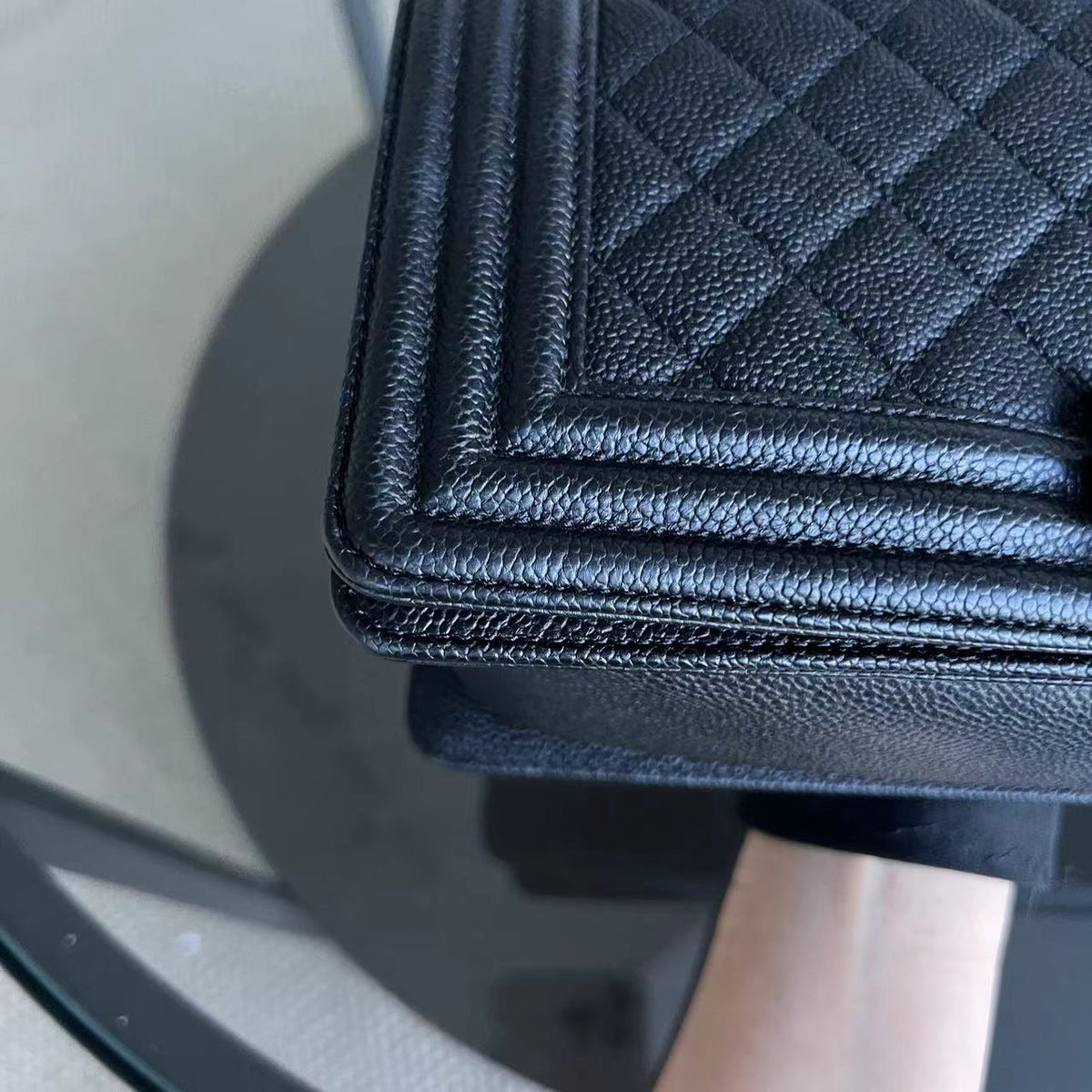 Caviar Boy Medium 25CM Quilted Grained Calfskin Black Leboy Ruthenium Silver Hardware Series 23