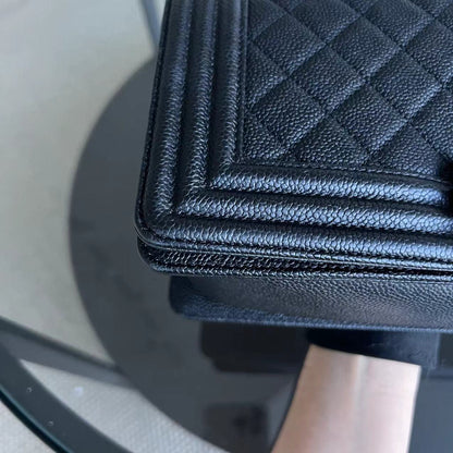 Caviar Boy Medium 25CM Quilted Grained Calfskin Black Leboy Ruthenium Silver Hardware Series 23
