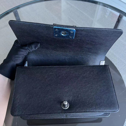 Caviar Boy Medium 25CM Quilted Grained Calfskin Black Leboy Ruthenium Silver Hardware Series 23