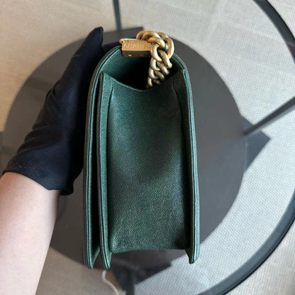 Caviar Boy New Medium 28CM Chevron Calfskin Leboy Dark Green GHW No 26