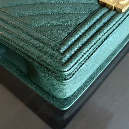 Caviar Boy New Medium 28CM Chevron Calfskin Leboy Dark Green GHW No 26