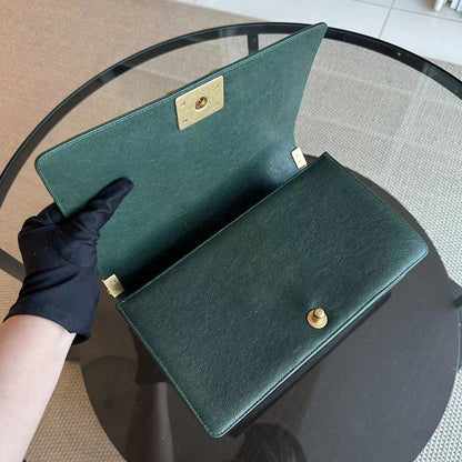 Caviar Boy New Medium 28CM Chevron Calfskin Leboy Dark Green GHW No 26