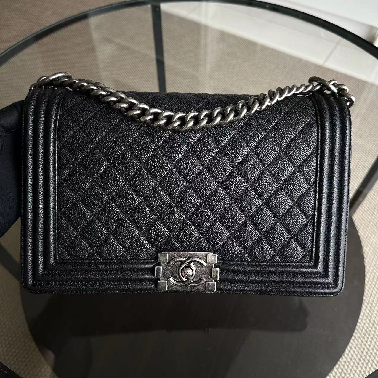 Caviar Boy New Medium 28CM Quilted Calfskin Leboy Black RSHW No 23