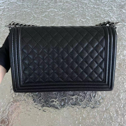 Caviar Boy New Medium 28CM Quilted Grained Calfskin Leboy Black Silver Hardware Series 20