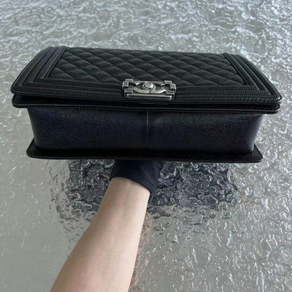 Caviar Boy New Medium 28CM Quilted Grained Calfskin Leboy Black Silver Hardware Series 20