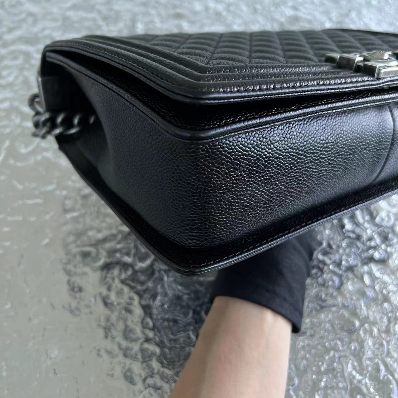 Caviar Boy New Medium 28CM Quilted Grained Calfskin Leboy Black Silver Hardware Series 20