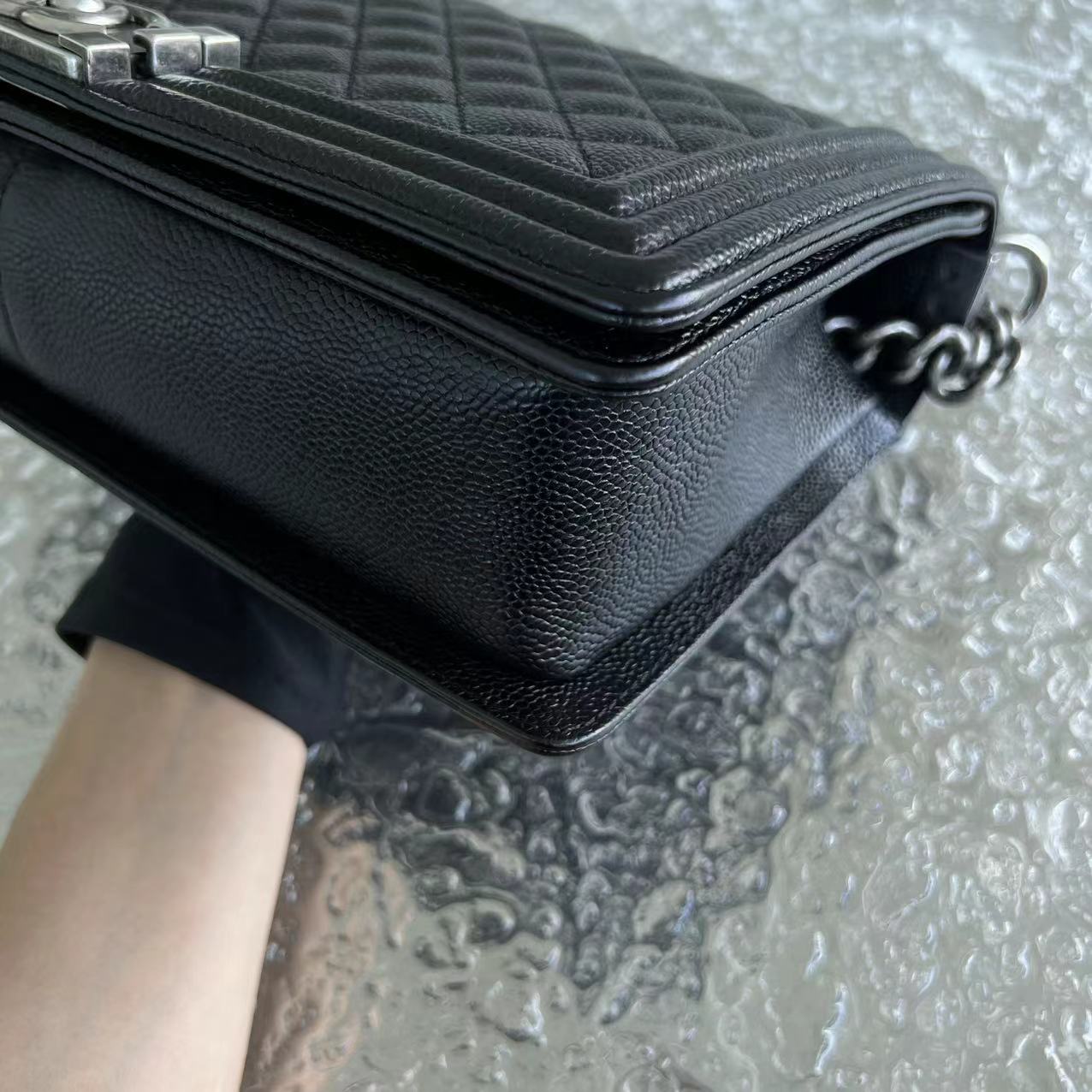 Caviar Boy New Medium 28CM Quilted Grained Calfskin Leboy Black Silver Hardware Series 20