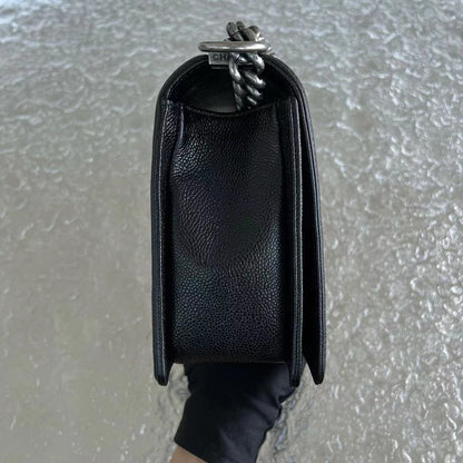 Caviar Boy New Medium 28CM Quilted Grained Calfskin Leboy Black Silver Hardware Series 20