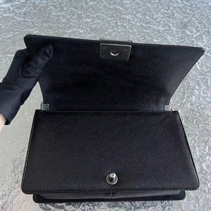 Caviar Boy New Medium 28CM Quilted Grained Calfskin Leboy Black Silver Hardware Series 20