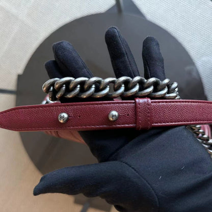 Caviar Boy Old Medium 25CM Chevron Calfskin Leboy Burgundy Dark Red RSHW No 24