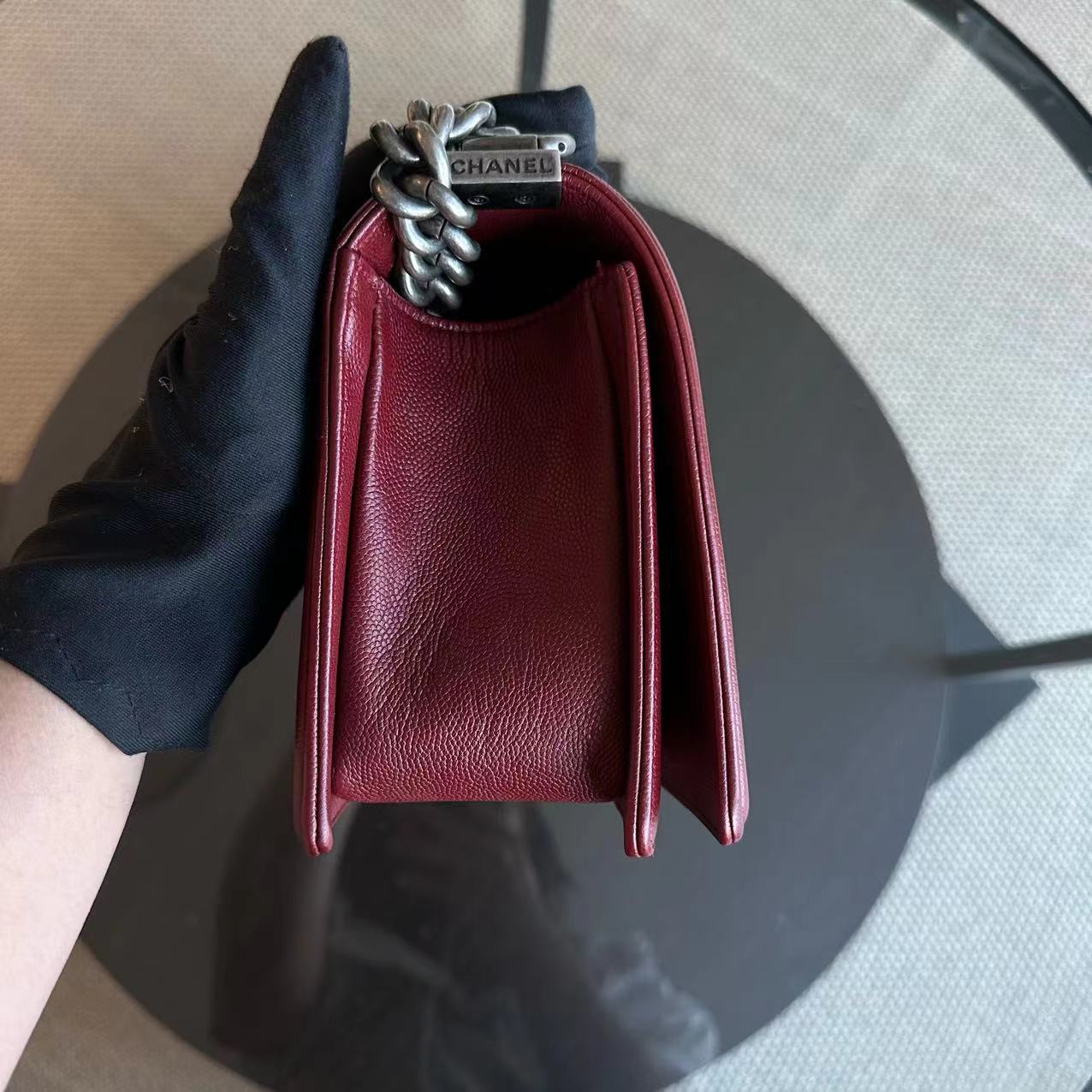 Caviar Boy Old Medium 25CM Chevron Calfskin Leboy Burgundy Dark Red RSHW No 24
