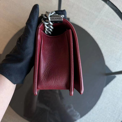Caviar Boy Old Medium 25CM Chevron Calfskin Leboy Burgundy Dark Red RSHW No 24