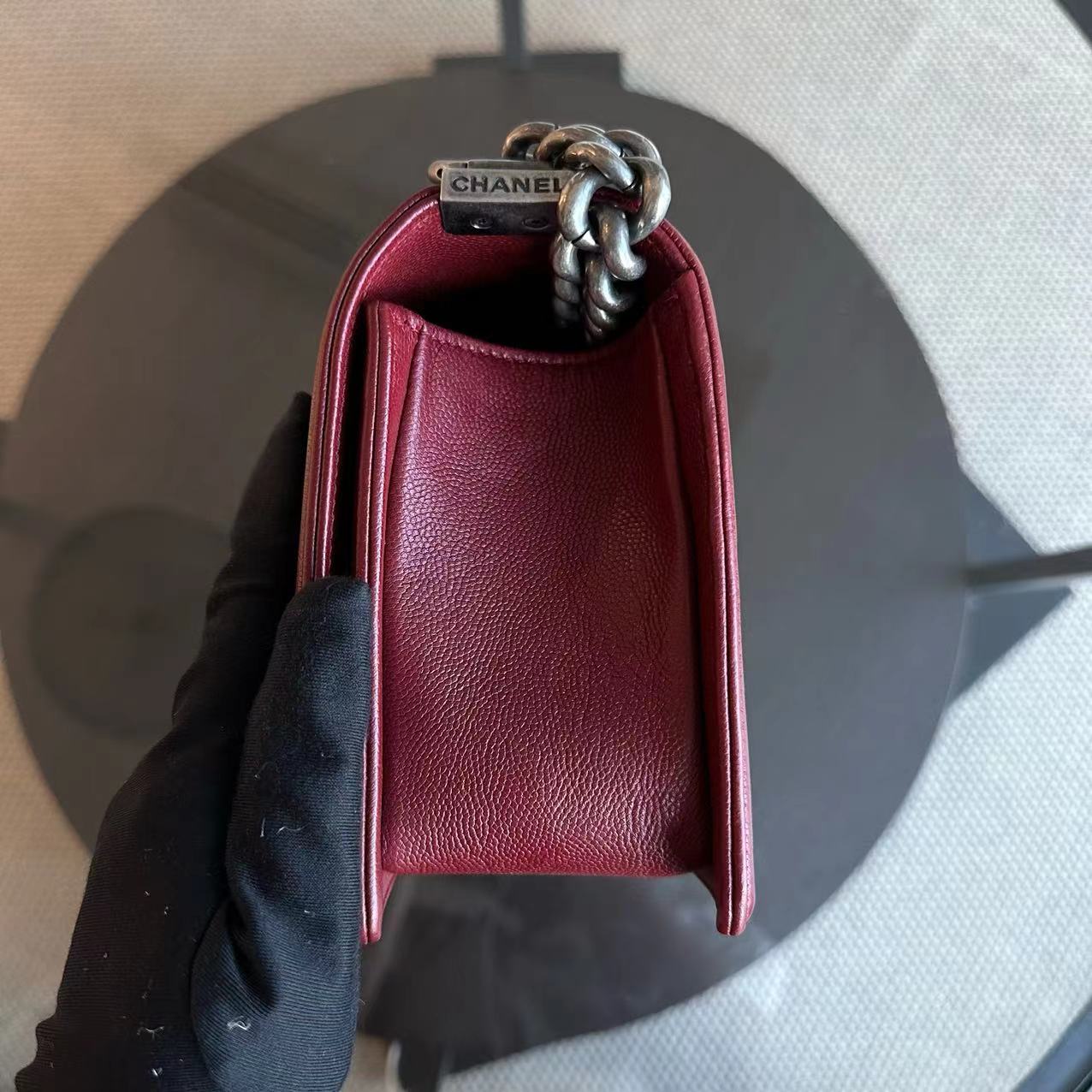 Caviar Boy Old Medium 25CM Chevron Calfskin Leboy Burgundy Dark Red RSHW No 24