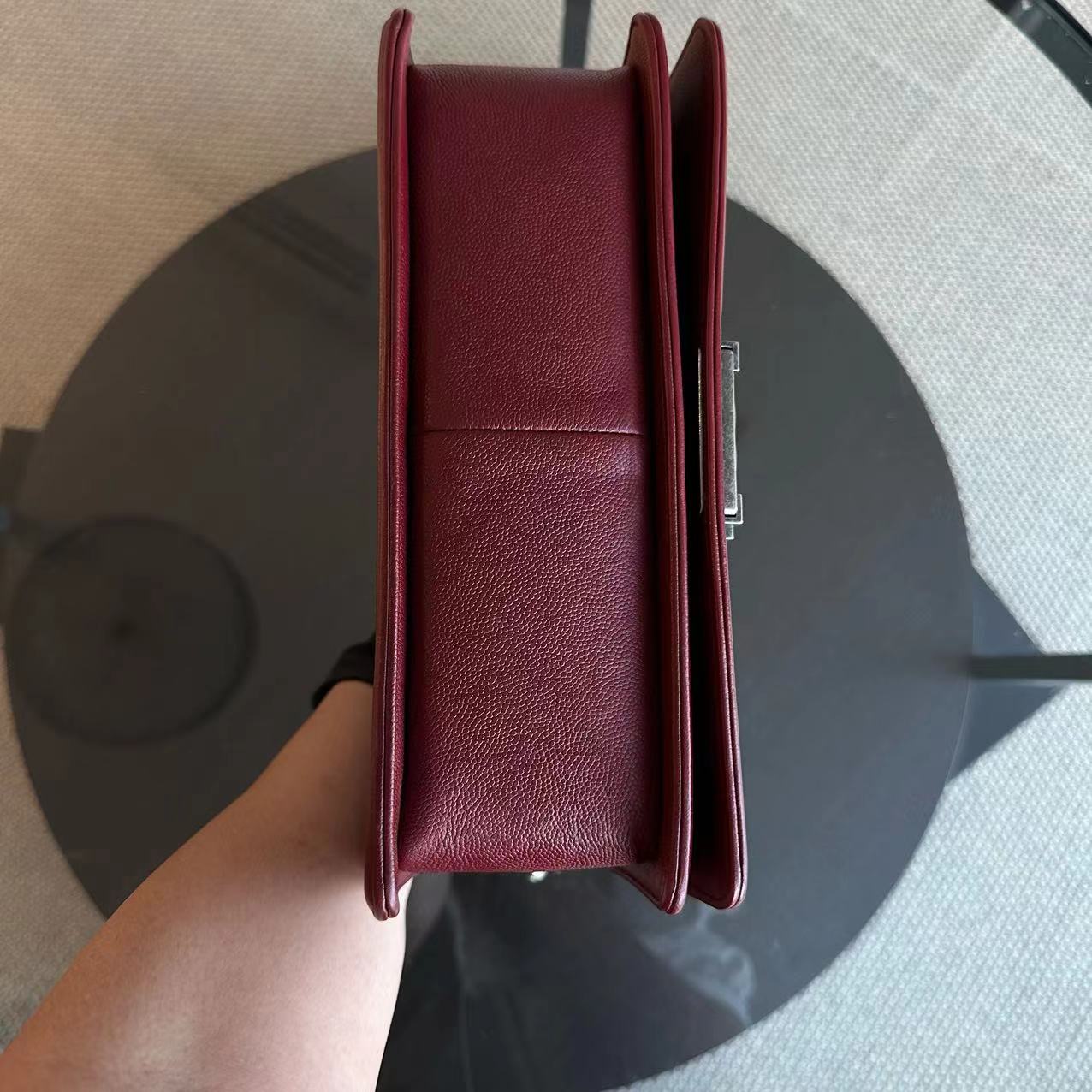 Caviar Boy Old Medium 25CM Chevron Calfskin Leboy Burgundy Dark Red RSHW No 24