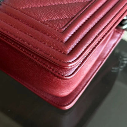 Caviar Boy Old Medium 25CM Chevron Calfskin Leboy Burgundy Dark Red RSHW No 24