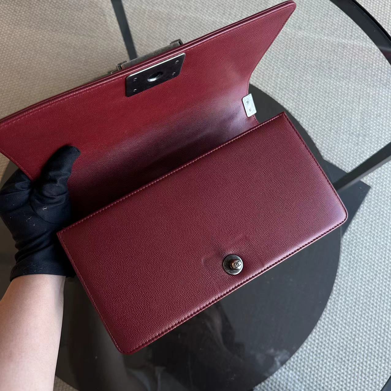 Caviar Boy Old Medium 25CM Chevron Calfskin Leboy Burgundy Dark Red RSHW No 24