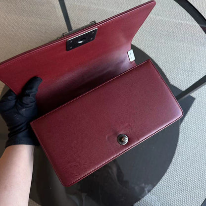 Caviar Boy Old Medium 25CM Chevron Calfskin Leboy Burgundy Dark Red RSHW No 24