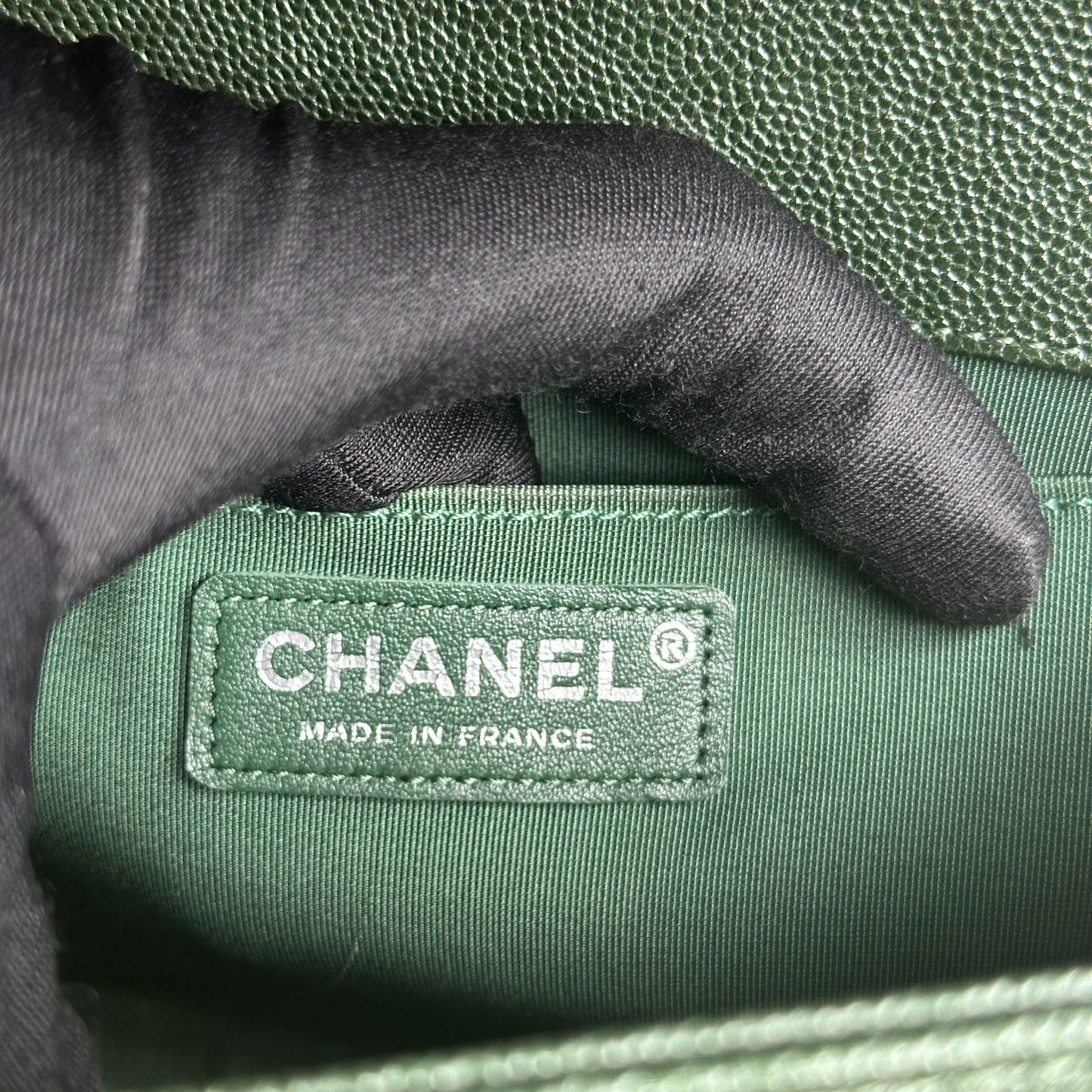 Caviar Boy Old Medium 25CM Chevron Calfskin Leboy Dark Green RSHW No 26
