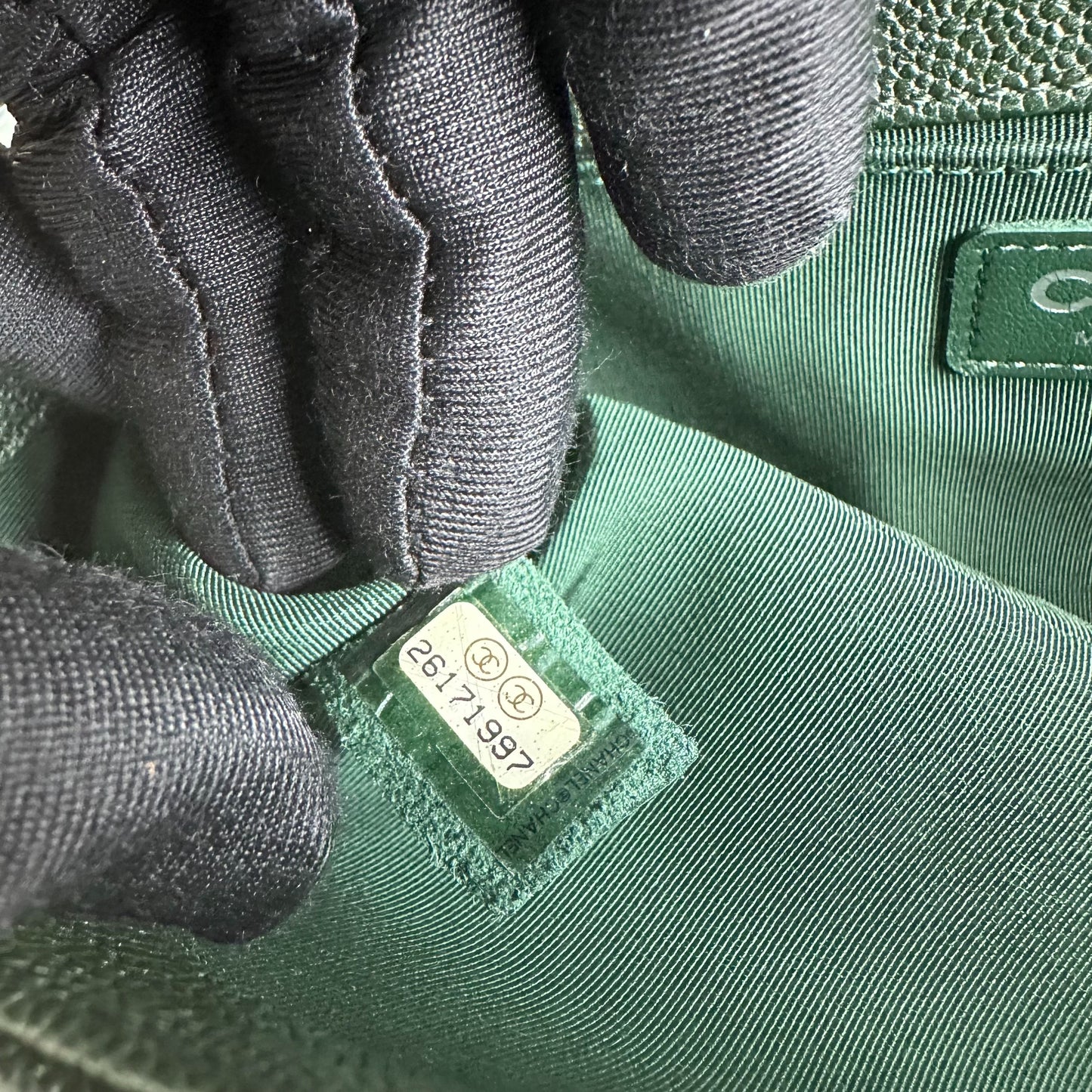 Caviar Boy Old Medium 25CM Chevron Calfskin Leboy Dark Green RSHW No 26