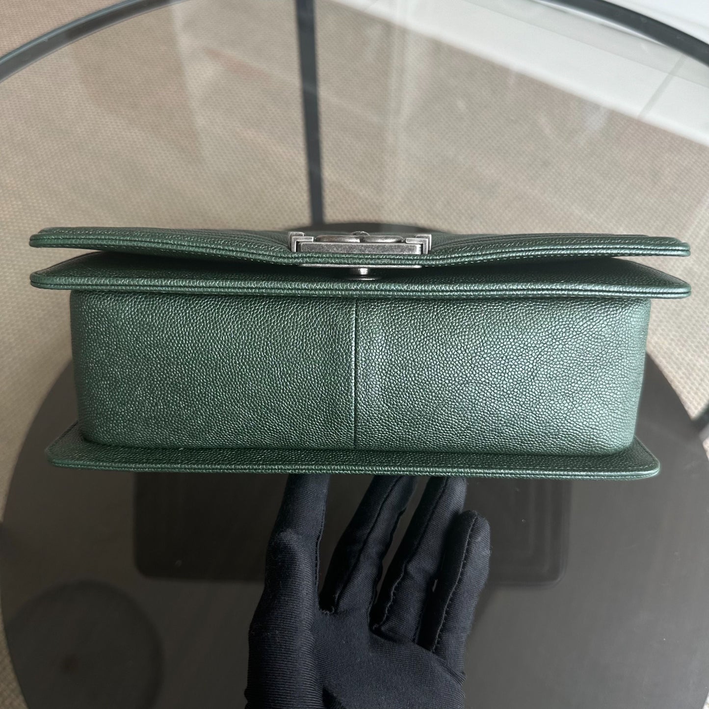 Caviar Boy Old Medium 25CM Chevron Calfskin Leboy Dark Green RSHW No 26