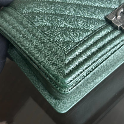 Caviar Boy Old Medium 25CM Chevron Calfskin Leboy Dark Green RSHW No 26